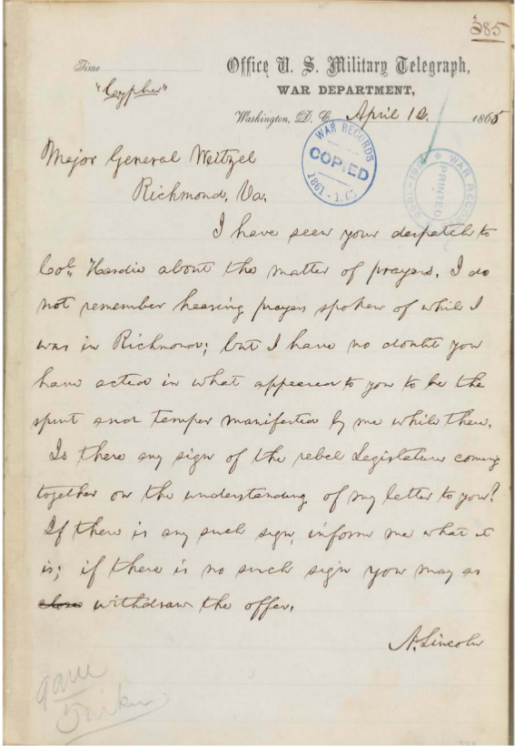 a Lincoln telegram